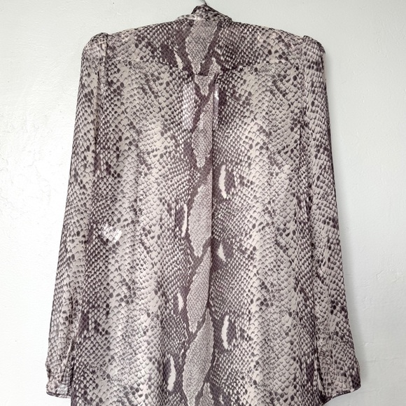 DVF Jezebel Python Grey Print Tie Neck Long Sleeve Shift Mini Dress Size 6 - Picture 5 of 14